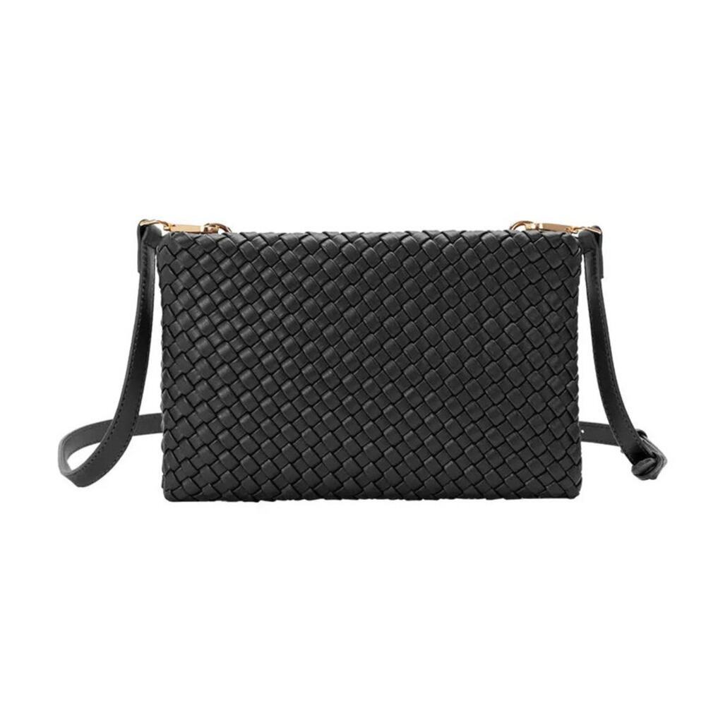 Melie Bianco Daisy Woven Crossbody Bag in Black